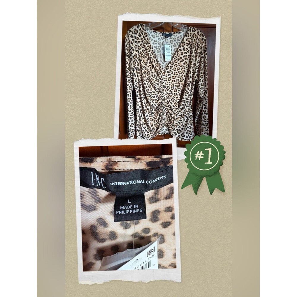 INC International Concepts Animal Print Ruched Blouse #1458